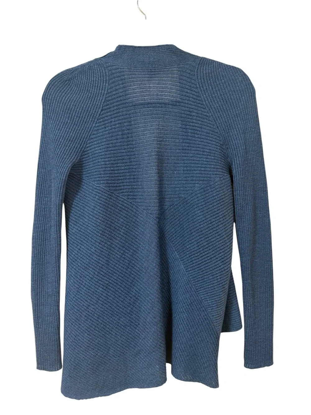 Eileen Fisher Blue Ribbed Open-Front Cardigan 100% wool sweater XS minimal